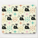 Mid Century Starbursts with Black Atomic Cat  Mouse Pad<br><div class="desc">This is cute black atomic cats pattern with mid century retro starbursts in pink,  orange and teal on light cream background . It's great looking mouse pad for anyone who love cats and retro designs</div>