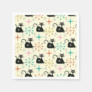 Mid Century Starbursts with Black Atomic Cat Napkins