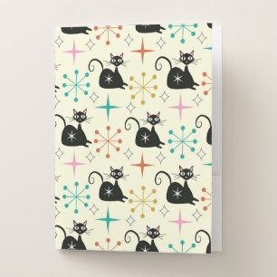 Mid Century Starbursts with Black Atomic Cat  Pocket Folder