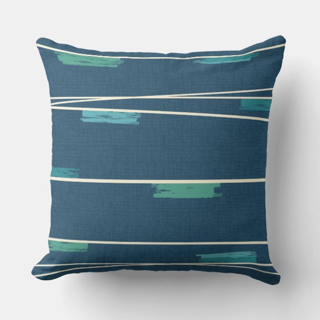 Mid-Century Stripe Navy Combo Throw Pillow (Front)