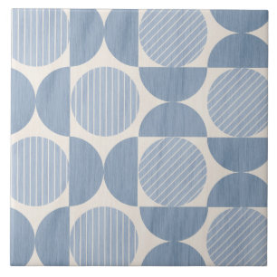 Mid Century Striped Circles in French Grey Blue Ceramic Tile