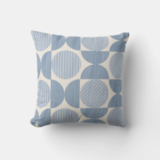 Mid Century Striped Circles in French Grey Blue Throw Pillow