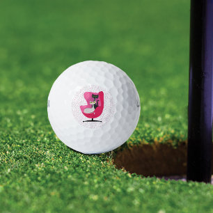 Mid Century Style Cats in Diamonds Pink Chair Dots Golf Balls