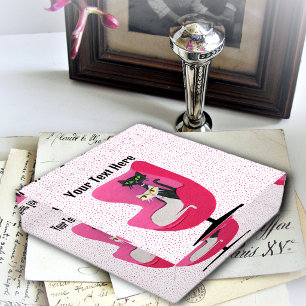 Mid Century Style Cats in Pink Chair Polka Dots Paperweight