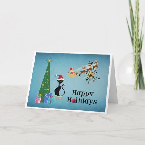 Mid Century Style Christmas Cat Holiday Card