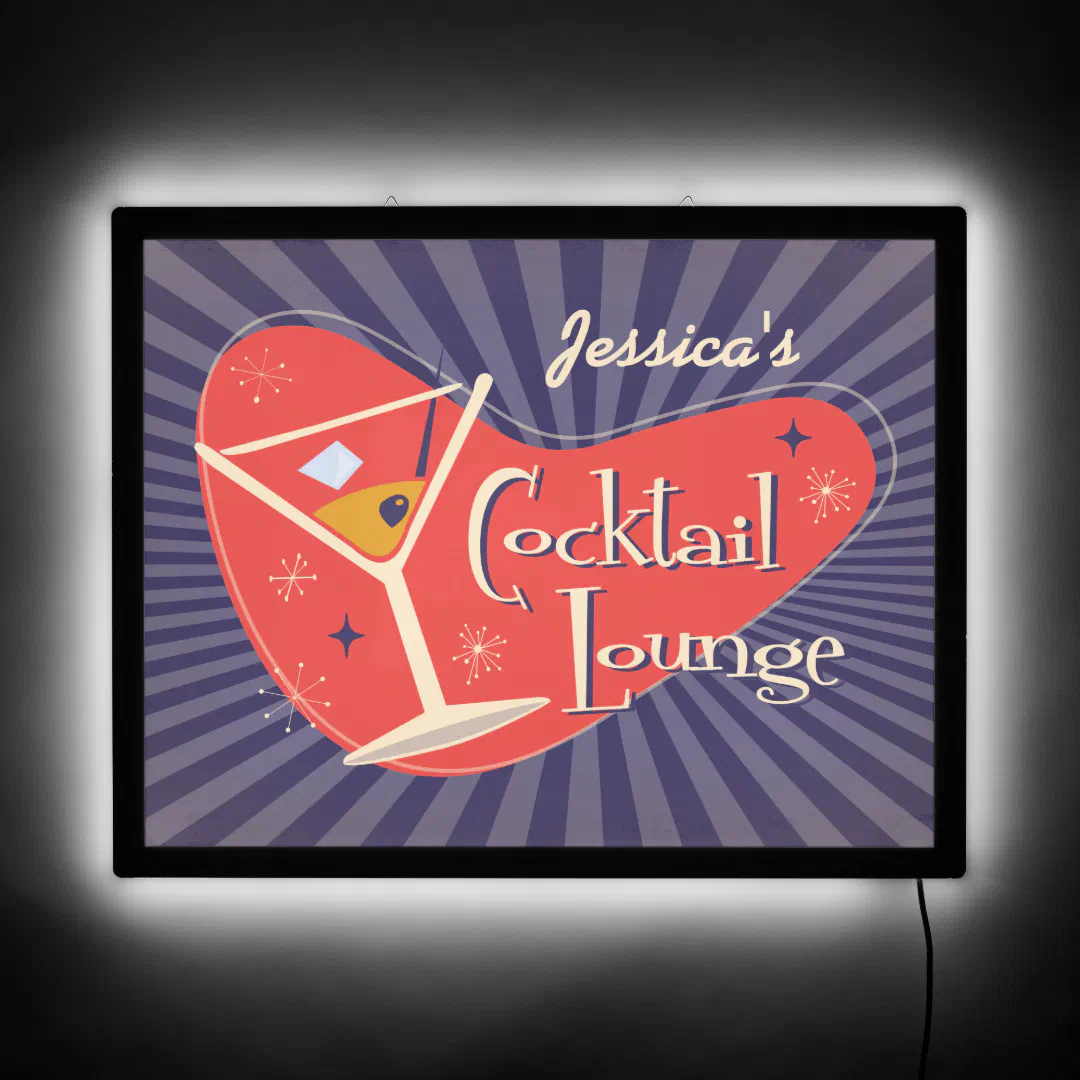 Mid Century Style Cocktail Lounge LED Sign (Front)