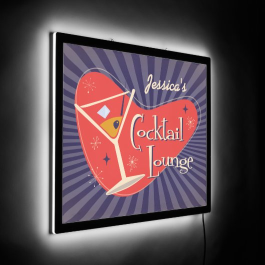 Mid Century Style Cocktail Lounge LED Sign (Angle)