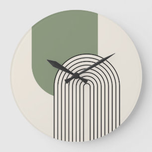 Mid Century style line art with green arch Large Clock