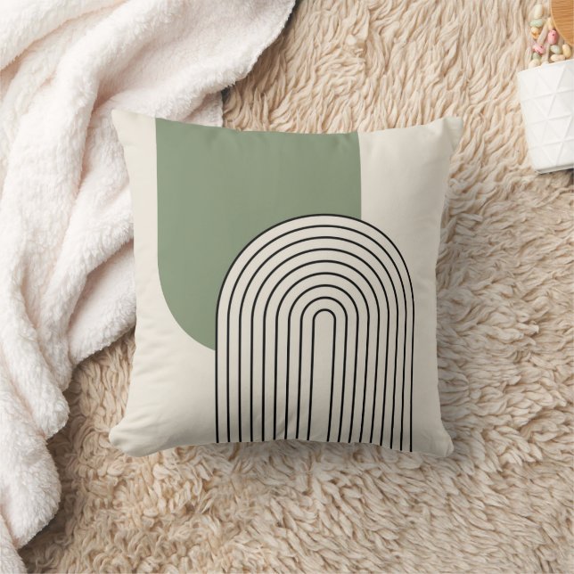 Mid Century style line art with green arch Throw Pillow (Blanket)