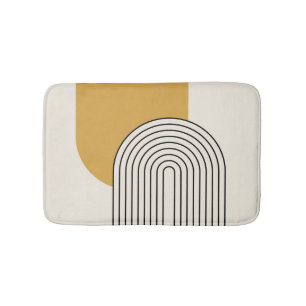 Mid Century style line art with mustard color arch Bath Mat