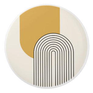Mid Century style line art with mustard color arch Ceramic Knob