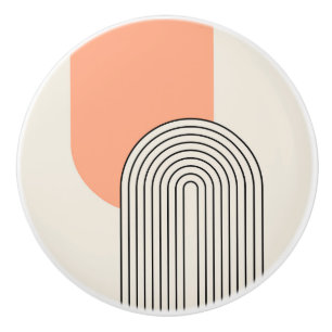 Mid Century style line art with pink arch Ceramic Knob