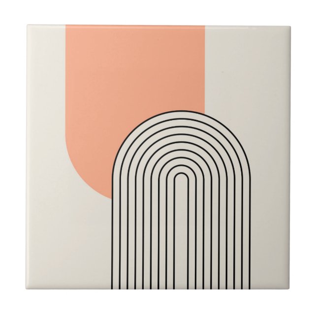 Mid Century style line art with pink arch Ceramic Tile (Front)