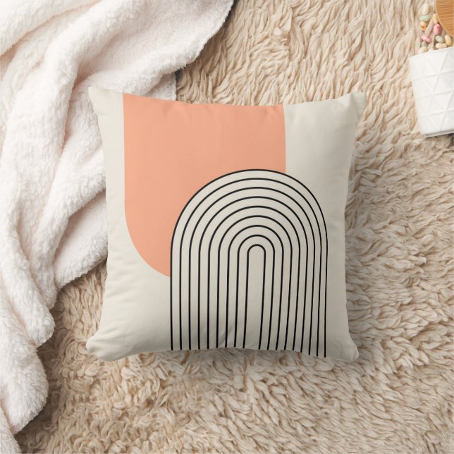 Mid Century style line art with pink arch Throw Pillow (Blanket)