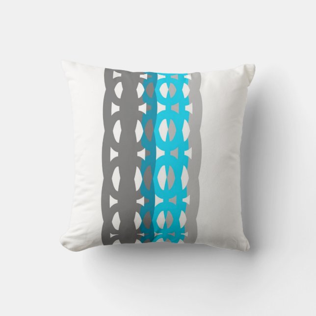 mid century style pillow turquoise and gray design (Front)