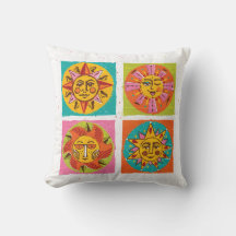 Mid Century Sun Faces Throw Pillow 2