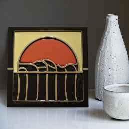 Mid-Century Sundown Water Arts Crafts Movement Ceramic Tile