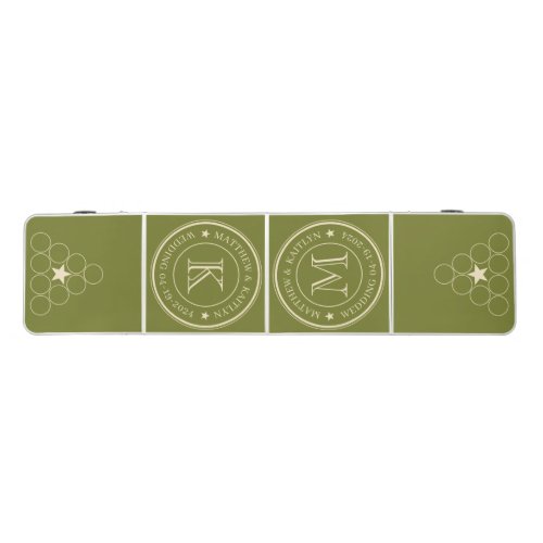 Mid-Century Sweet Olive Wedding Monogram Star Beer Pong Table