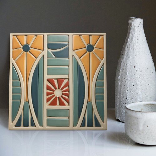 Mid_Century Symmetry Organic Arts and Crafts Ceramic Tile