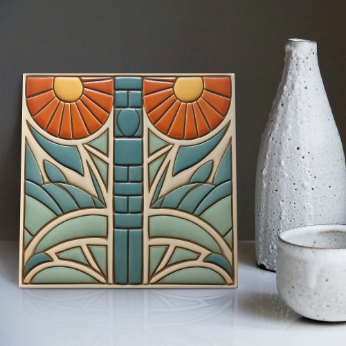 Mid_Century Symmetry Organic Arts and Crafts Ceramic Tile