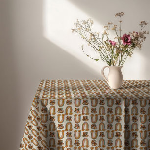 Mid-Century Tablecloth Copper & Pink Bloom Style
