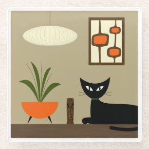 Mid Century Tabletop Cat with Mod Pods Glass Coaster