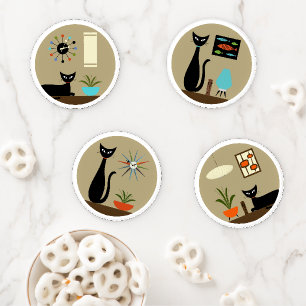 Mid Century Tabletop Cats Coaster Set