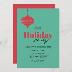 Mid Century Teal and Coral Holiday Party Invitation