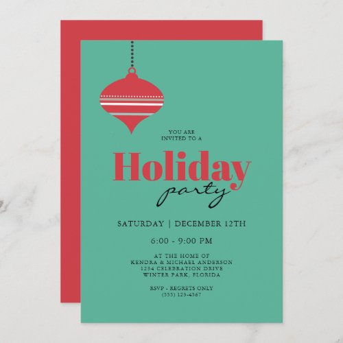 Mid Century Teal and Coral Holiday Party Invitation