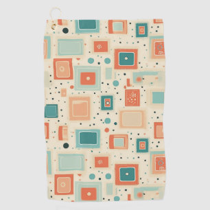 Mid Century Teal Blue Orange Abstract Square Golf Towel