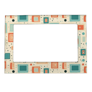 Mid Century Teal Blue Orange Abstract Square Magnetic Frame