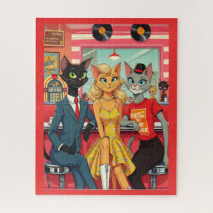 Mid Century Teenage Cats in a Diner Jigsaw Puzzle