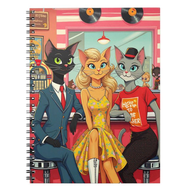 Mid Century Teenage Cats in a Diner Notebook (Front)