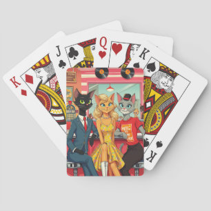 Mid Century Teenage Cats in a Diner Poker Cards