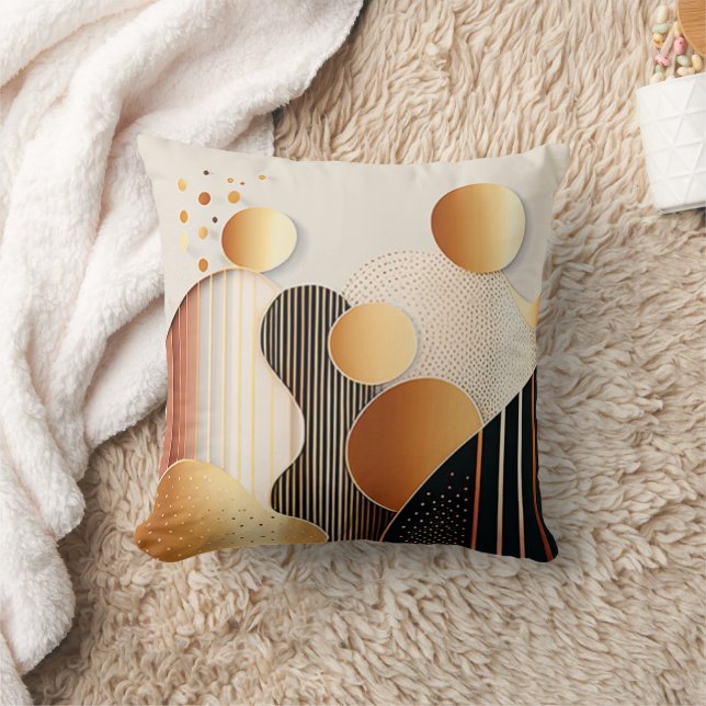 Mid Century Terracotta Brown and Beige  Throw Pillow (Blanket)