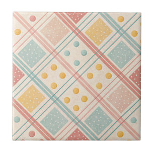 Mid Century Terracotta Plaid Diamond Pattern Ceramic Tile