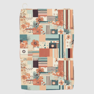 Mid Century Terracotta Teal Geometric Floral Golf Towel