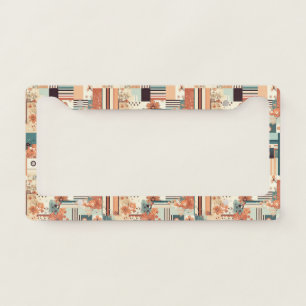 Mid Century Terracotta Teal Geometric Floral License Plate Frame