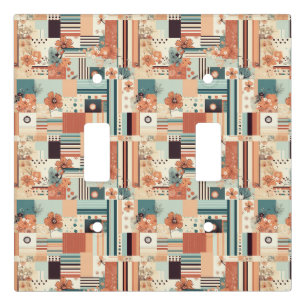Mid Century Terracotta Teal Geometric Floral Light Switch Cover