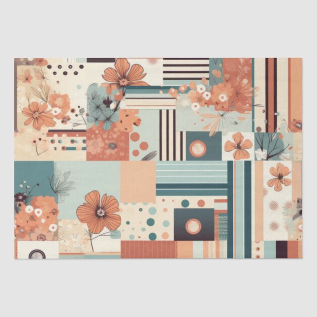 Mid Century Terracotta Teal Geometric Floral Tissue Paper (Front)