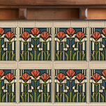 Mid-Century Tulips Abstract Symmetry Arts Crafts Ceramic Tile<br><div class="desc">This exquisite mid-century modern ceramic tile is a loving homage to the time-honored Arts and Crafts movement. Expertly crafted in our Barcelona workshop, it features abstract symmetrical shapes and imitates the captivating allure of mid-century modern faux relief tiles. The symmetrical designs echo a harmonious balance, the ideal expression of abstract...</div>
