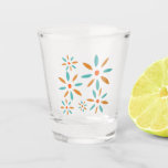 Mid-Century Turquoise And Orange Abstract Flowers Shot Glass