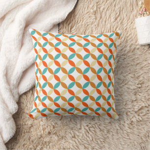 Mid Century Turquoise Cream Orange Circles Pattern Throw Pillow