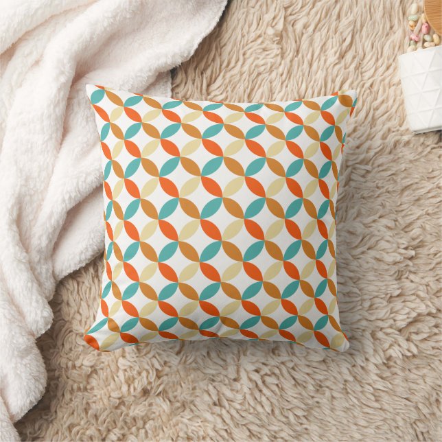 Mid Century Turquoise Cream Orange Circles Pattern Throw Pillow (Blanket)