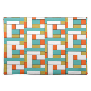 Mid-century Turquoise Orange Gold Color Block Cloth Placemat
