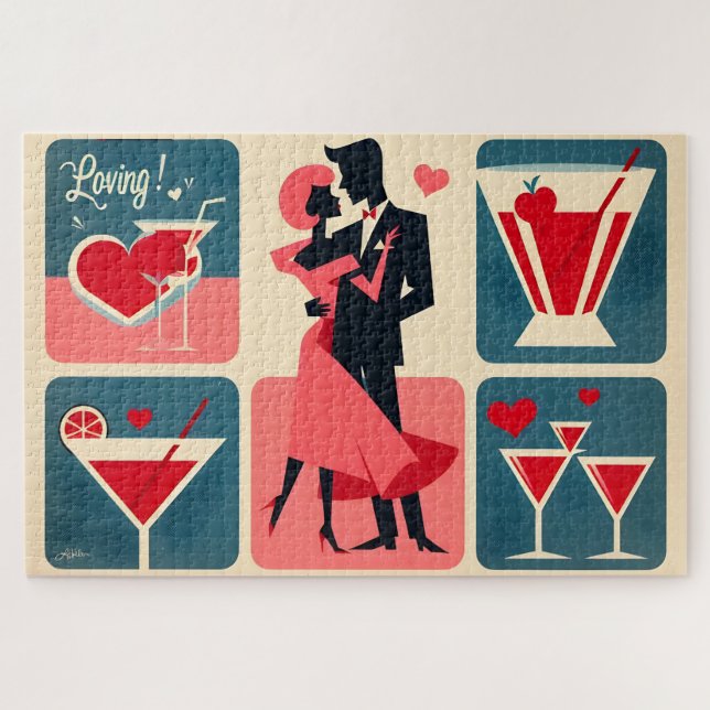 Mid Century Valentine Dancing Couple Jigsaw Puzzle (Horizontal)