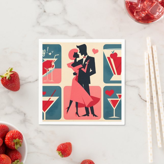 Mid Century Valentine Dancing Couple Napkins (Insitu)