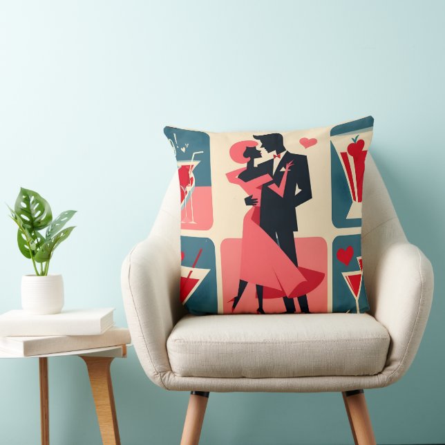 Mid Century Valentine Dancing Couple Throw Pillow (Chair)