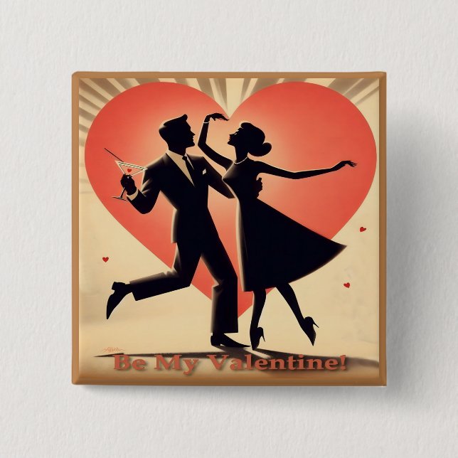 Mid Century Valentine Dancing Couple with Martini Button (Front)