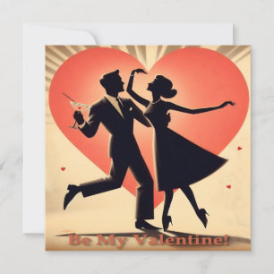 Mid Century Valentine Dancing Couple with Martini Invitation